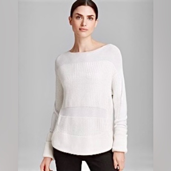 HELMUT LANG Baseball Hem Textured Inlay Split Side Sweater in Optic White - Picture 11 of 11